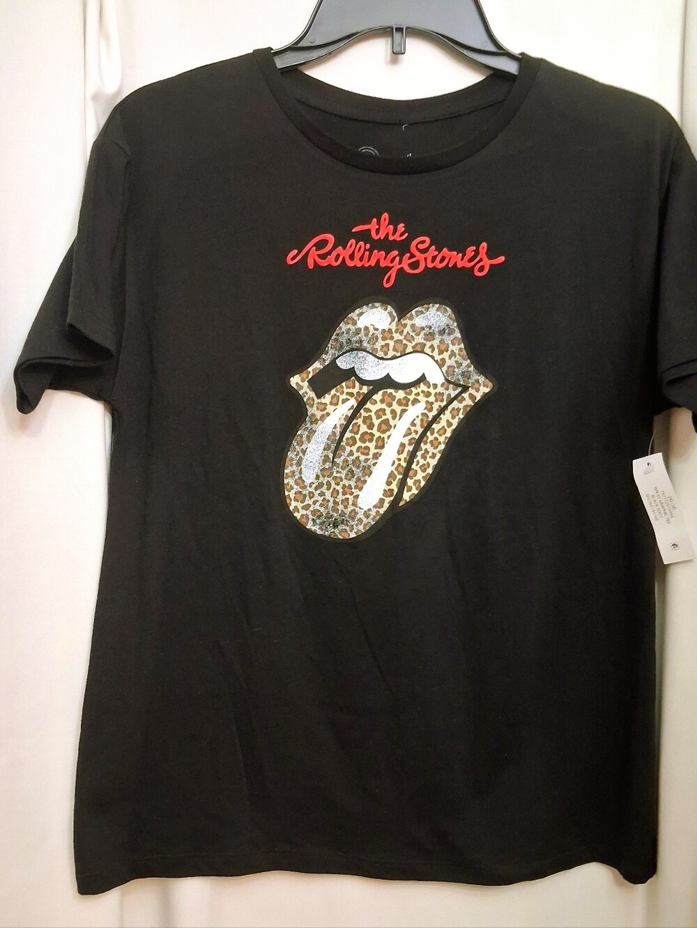 The Rolling Stones Black Womens SZ Medium Tee with Red Script and Leopard Tongue